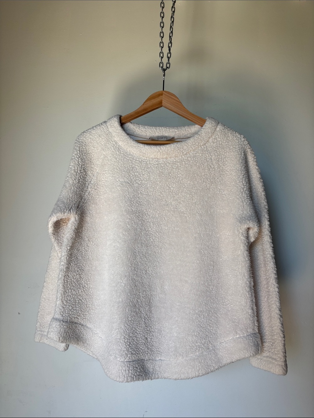 LOFT Cream Sherpa Crewneck Sweater Size Medium